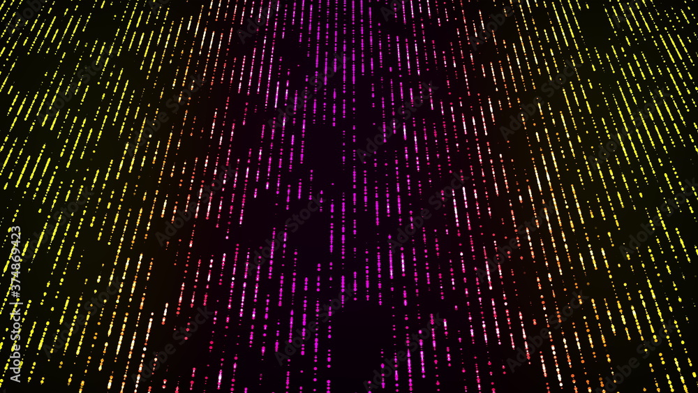 Poster digital data flow from colorful particles, computer generated. 3d rendering of abstract tech backgro