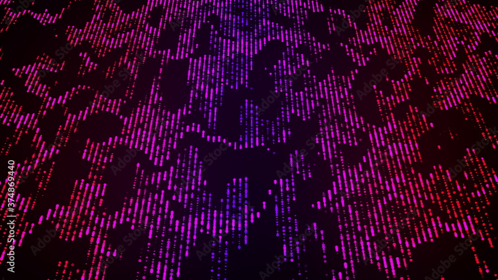 Poster digital data flow from colorful particles, computer generated. 3d rendering of abstract tech backgro
