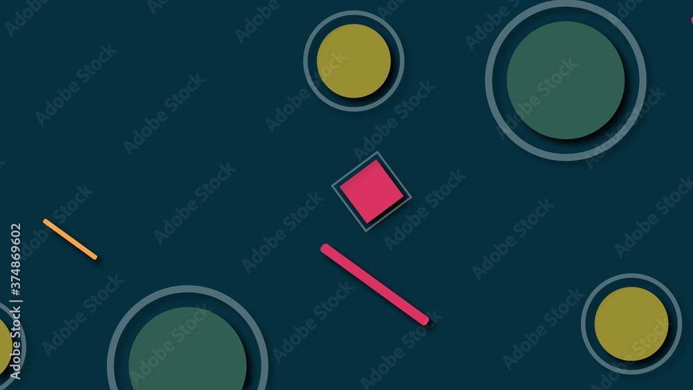 Fototapete 3d rendering of different colorful shapes. computer generated geometric backdrop