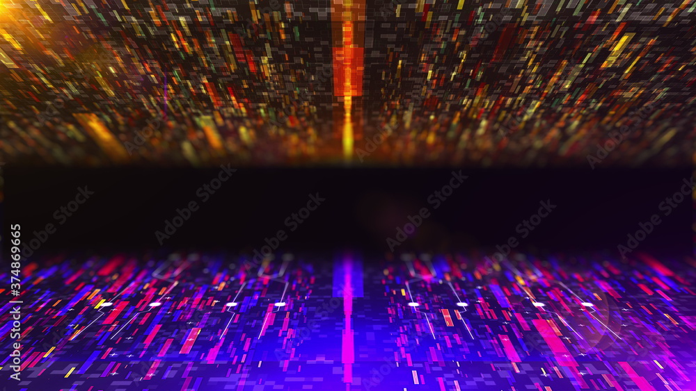 Poster digital abstract technologcal backdrop, computer generated. 3d rendering dynamic information flow.