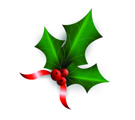 Christmas Holly Berry with Red Ribbon