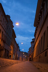 Old city alleys at evening in Czech Republic