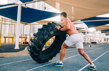 Beautiful man doing work out and different exercises outdoor