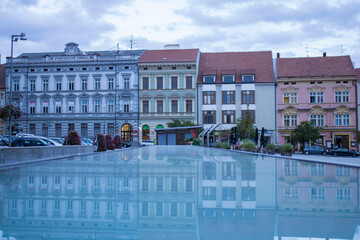 Old square with glass reflection