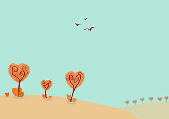 Simple landscape. Heart shaped trees