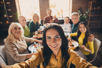 Self-portrait of nice attractive adorable foster adopted cheerful big full family brother sister...