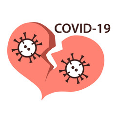 The COVID-19 pandemic is killing health and life. The symbolic heart is dying from the coronavirus. Vector isolated illustration.