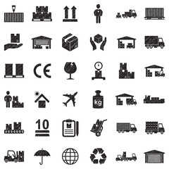Cargo Icons. Black Scribble Design. Vector Illustration.