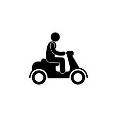 Fototapeta premium man on a motorcycle sign, stick figure man icon, isolated on white background