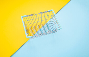 A shopping basket consumer shopping concept illustration on stylish contrast color background