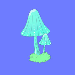 Moss and bright magic mushrooms