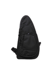 Fototapeta premium Small backpack with one shoulder strap. Black shoulder bag isolate on a white back.