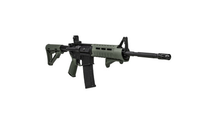 Modern automatic rifle isolated on white background. Weapons for police, special forces and the army. Automatic carbine with mechanical sights. Assault rifle on white.