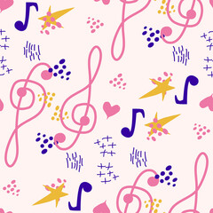 Abstract music notes seamless pattern background. musical melody decoration