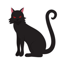 scary black cat with red eyes cartoon illustration
