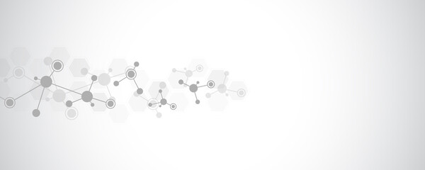 Abstract background of molecular structures. Molecules or DNA strand, genetic engineering, neural network, innovation technology, scientific research. Technological, science and medicine concept.