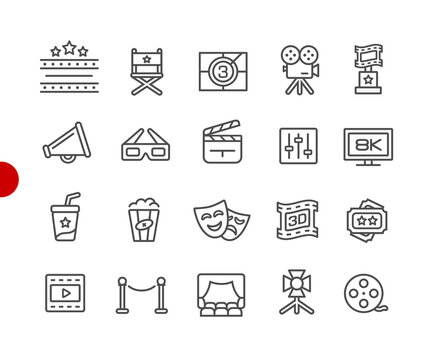 Film Industry and Theater Icons // Red Point Series - Vector line icons for your digital or print projects.