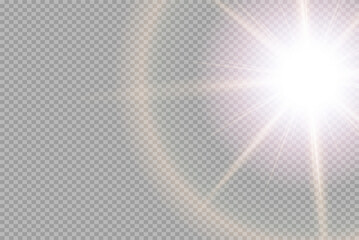 Glow isolated white transparent light effect set, lens flare, explosion, glitter, line, sun flash, spark and stars.