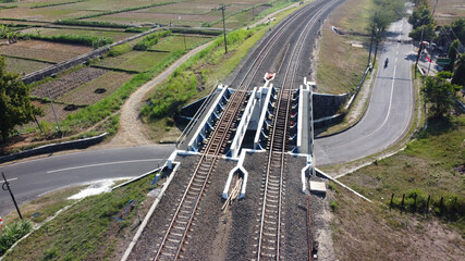 aerial view of the railroad tracks above the highway
