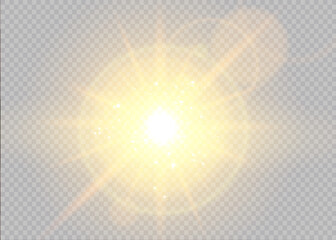 Glow isolated white transparent light effect set, lens flare, explosion, glitter, line, sun flash, spark and stars.