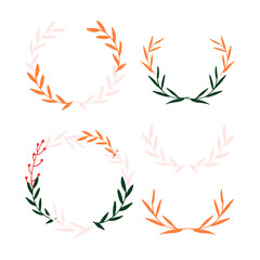Vector set of leaf frames. Decorative leaf elements 