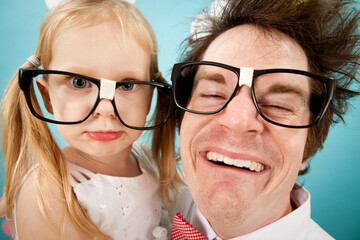 Nerdy Dad and Daughter in Imaginary Outside Wonderland World