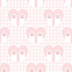 Cat paw footprint and heart seamless pattern background
