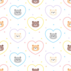 Cute bear and heart seamless pattern background