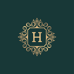 Luxury vintage ornament logo monogram crest template design vector illustration