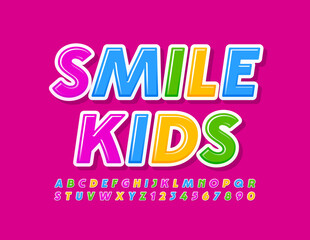 Vector modern concept Smile Kids. Colorful creative Font. Bright Alphabet Letters and Numbers set