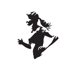 Running woman, abstract isolated vector silhouette. Run logo