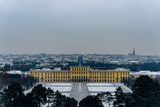 Beautiful view of famous Schonbrunn Palace with Great Parterre garden in Vienna, Austria