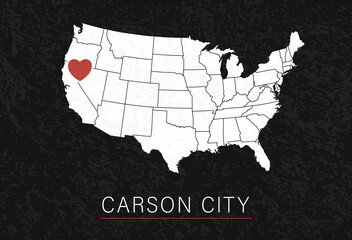 Love Carson City Picture. Map of United States with Heart as City Point. Vector Stock Illustration