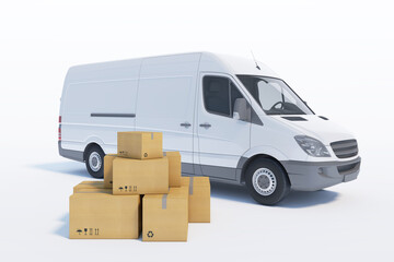 delivery van with a paper boxes on white background