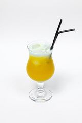 alcohol cocktail with straw isolated on white background