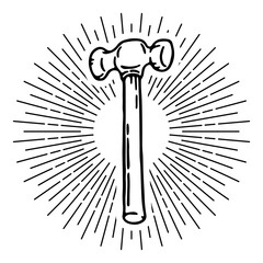 Old school builder vector illustration with roulette with outline and geometric diverging beams in classic black and white retro style