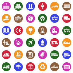Cargo Icons. White Flat Design In Circle. Vector Illustration.