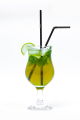 alcohol cocktail with straw isolated on white background