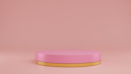 3d illustration with geometric pink pastel cylinder podium platform for cosmetic pedestal product presentation.Mock up design empty space. Abstract composition in pastel background modern style