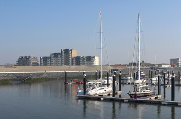 Sunny late afternoon at the new yacht harbour of Cadzand Bad in Zeeuwse- Vlaanderen in the far...
