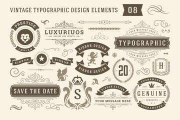 Fototapeta na wymiar Vintage typographic design elements set vector illustration.