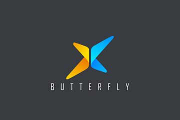 Butterfly Logo abstract geometric design vector template. Letter X Logotype icon Digital Technology style.