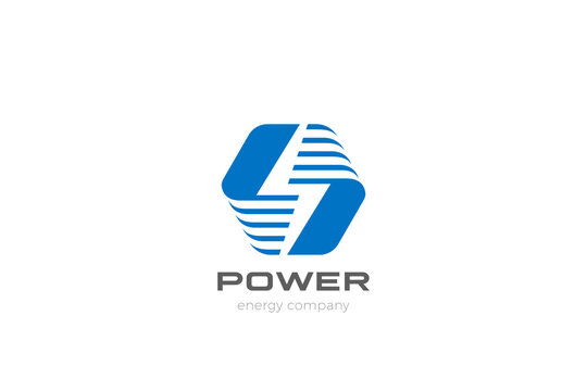 Flash Bolt Energy Logo Power design vector template Negative space style. Hexagon Thunderbolt icon.