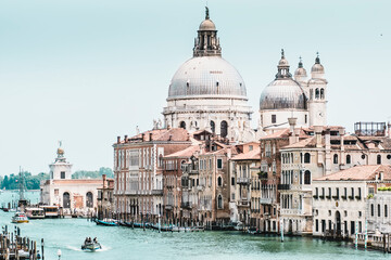 View of the Grand Canal and Basilica di Santa Maria della Salute. Beautiful Venice 