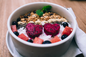Exquisite meal served with fruit