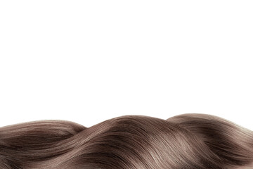 Brown shiny hair isolated on white. Background with copy space