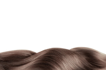 Fototapeta premium Brown shiny hair isolated on white. Background with copy space
