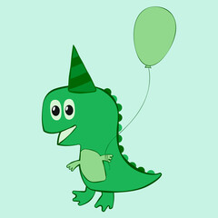 Green dino kid. Birthday holiday isolated character.