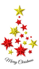 Christmas tree made of red and yellow stars. Vector illustration.