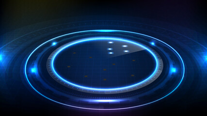 abstract futuristic background of blue circle round glowing technology sci fi frame. hud ui
